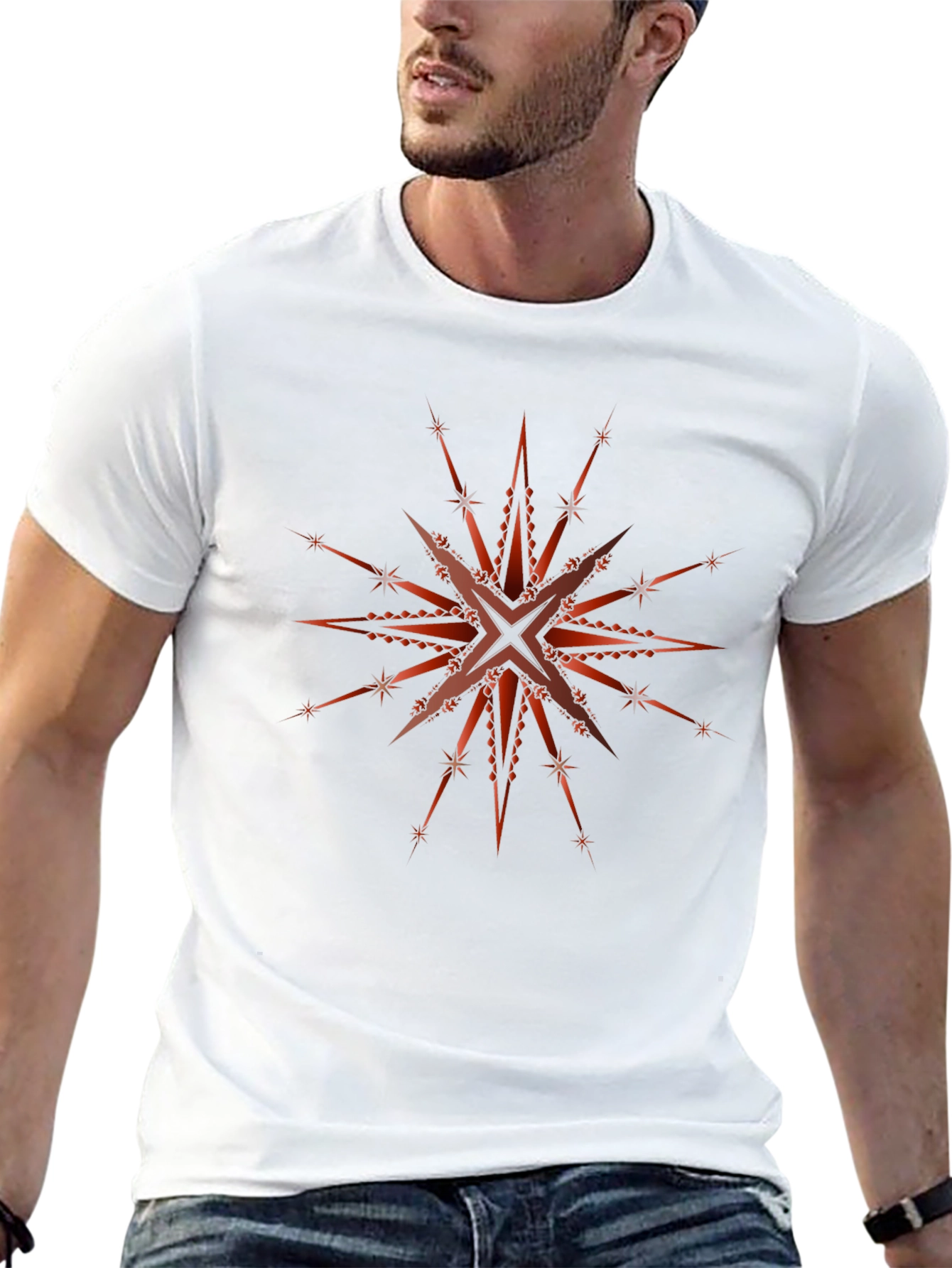 Geometric Starburst Graphic Tee - Black