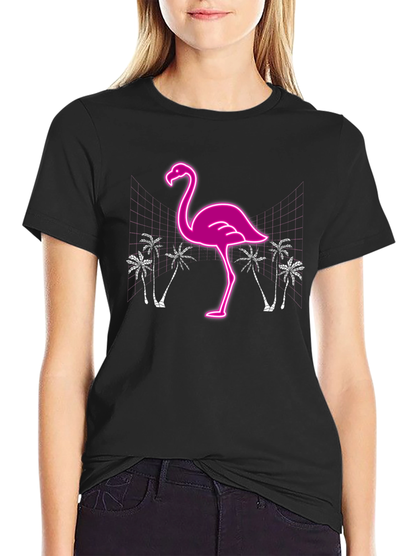 Neon Flamingo Graphic T-Shirt - Tropical Style