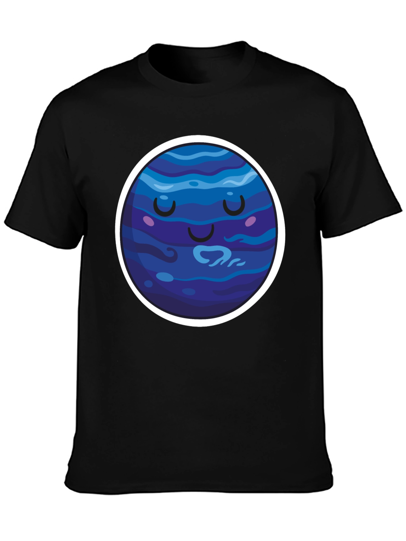 Cute Neptune Planet Graphic T-Shirt - Black