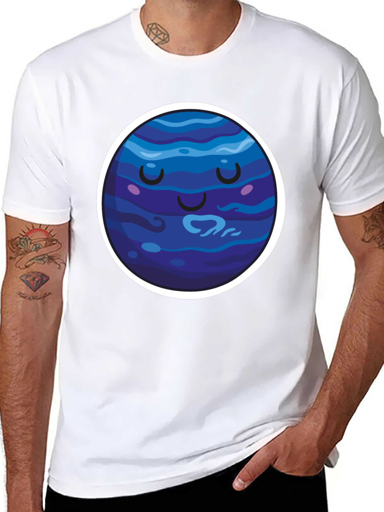 Cute Neptune Planet Graphic T-Shirt - Black