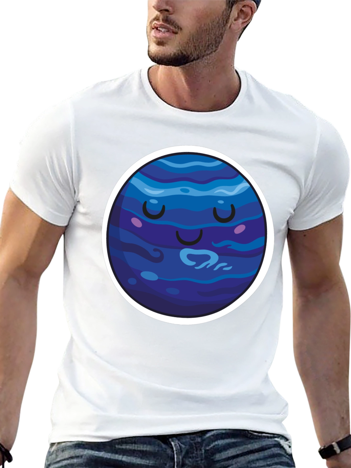 Cute Neptune Planet Graphic T-Shirt - Black