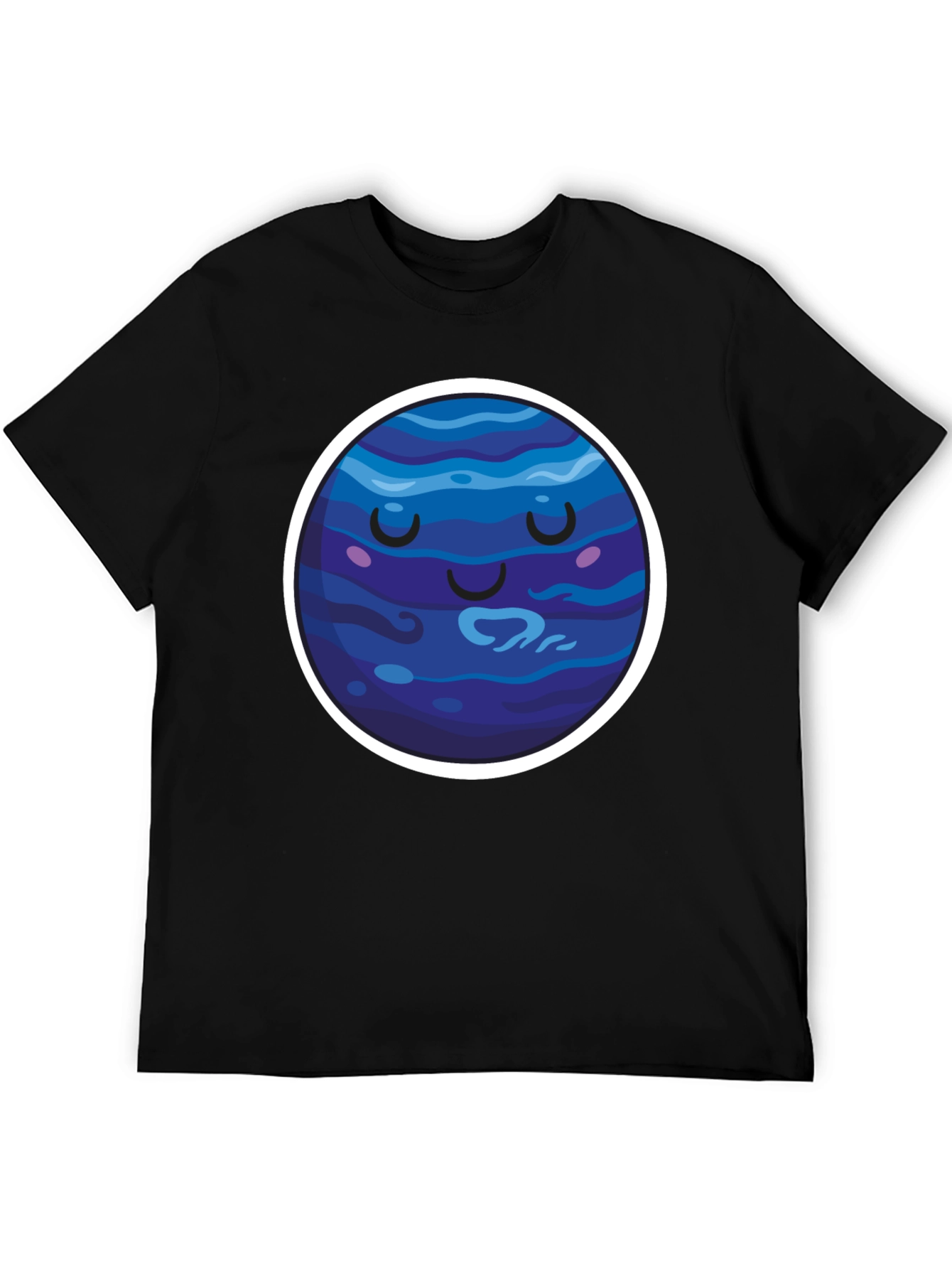 Cute Neptune Planet Graphic T-Shirt - Black