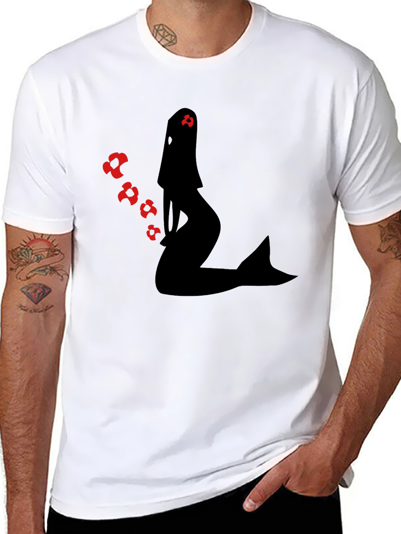 Mermaid Silhouette Graphic Tee - Black Cotton