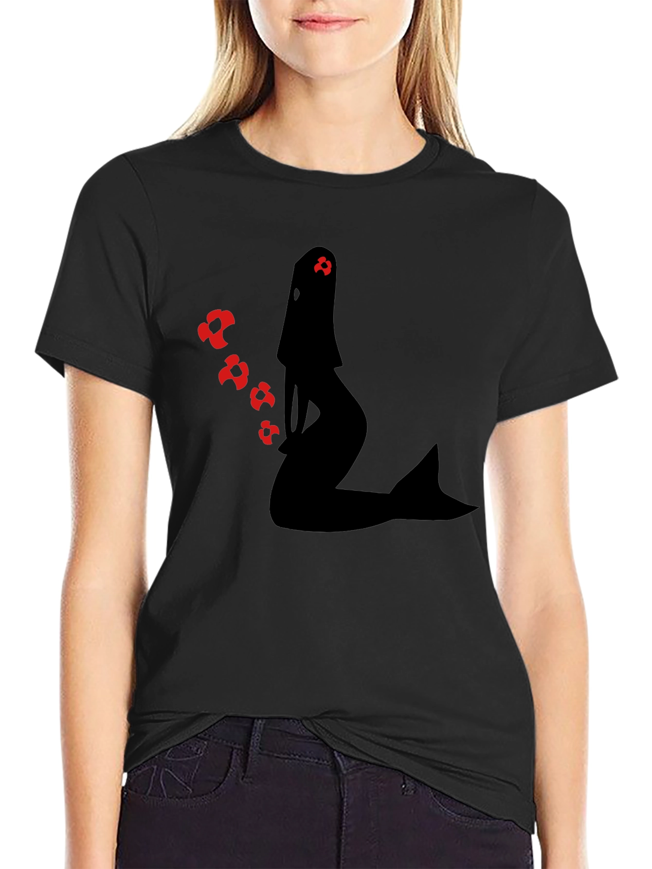 Mermaid Silhouette Graphic Tee - Black Cotton