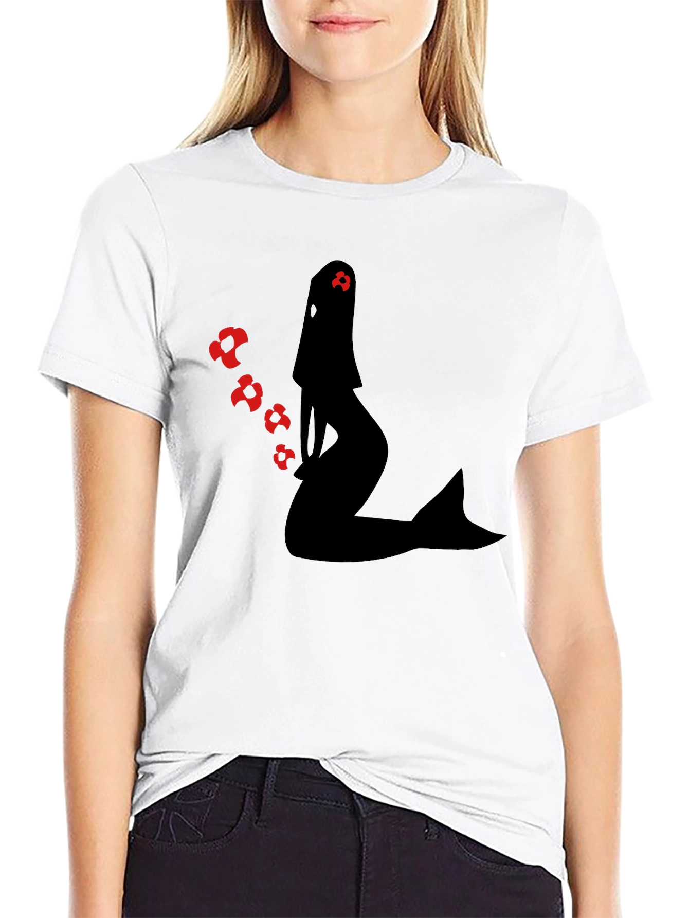 Mermaid Silhouette Graphic Tee - Black Cotton