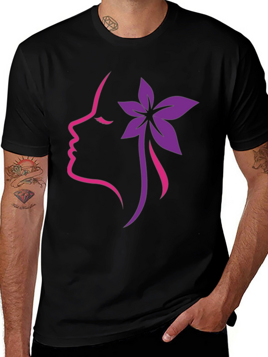 Floral Silhouette Graphic Tee - Black Cotton Blend