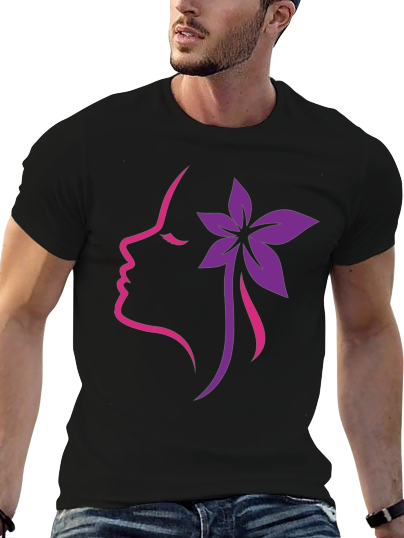 Floral Silhouette Graphic Tee - Black Cotton Blend