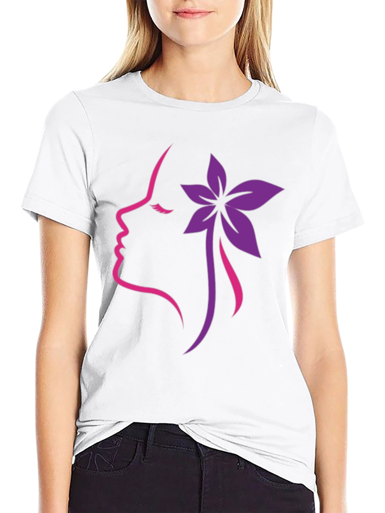 Floral Silhouette Graphic Tee - Black Cotton Blend