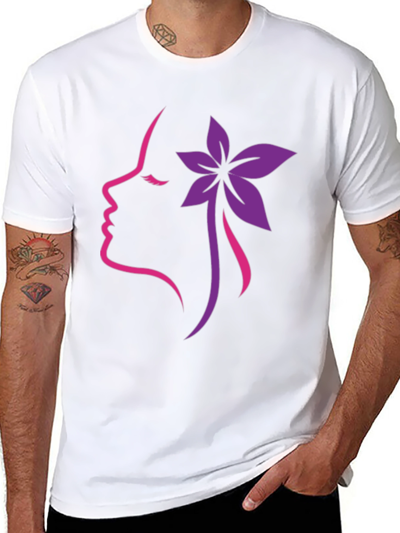 Floral Silhouette Graphic Tee - Black Cotton Blend