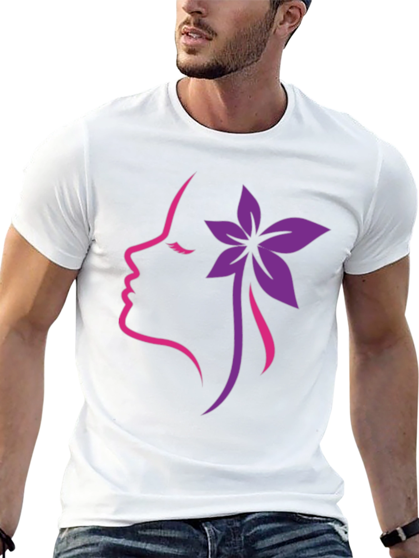Floral Silhouette Graphic Tee - Black Cotton Blend