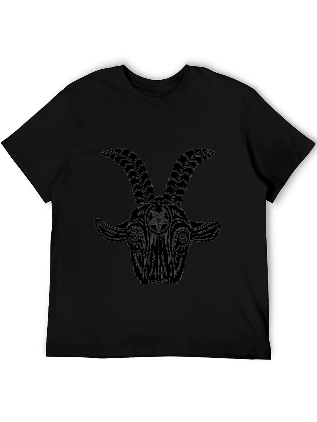 Baphomet Goat Head Graphic Print Black T-Shirt