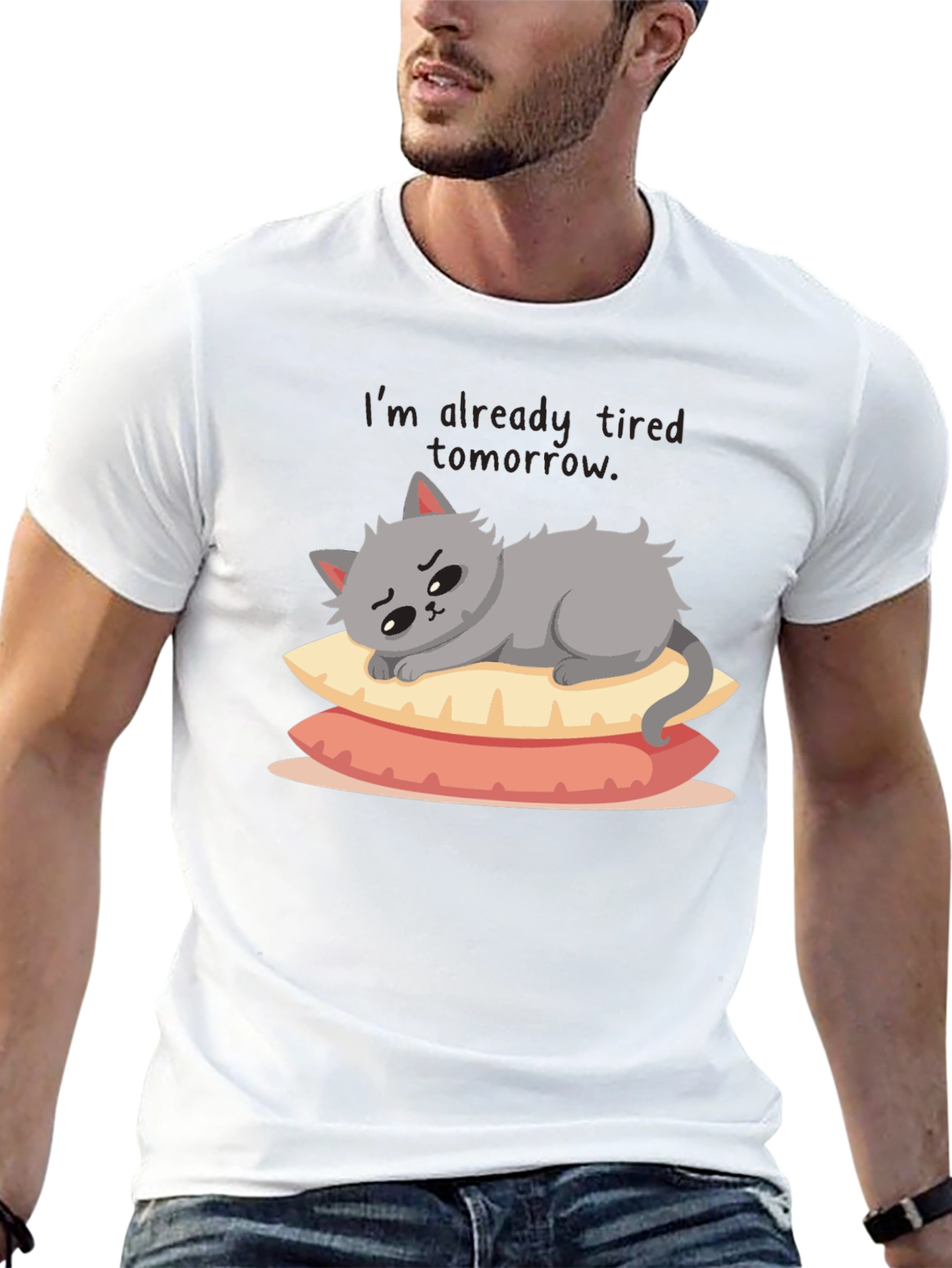 Lazy Cat on Pillows Graphic Tee