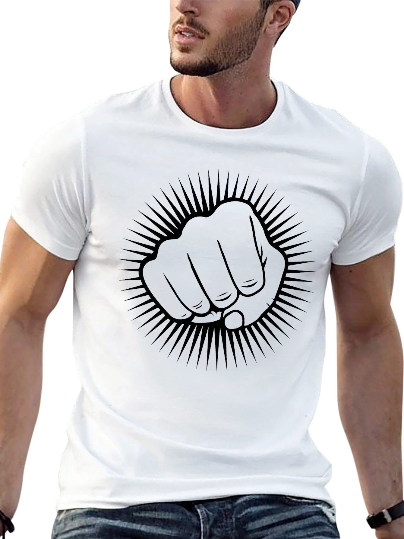Fist Power Graphic Tee - Black Crew Neck