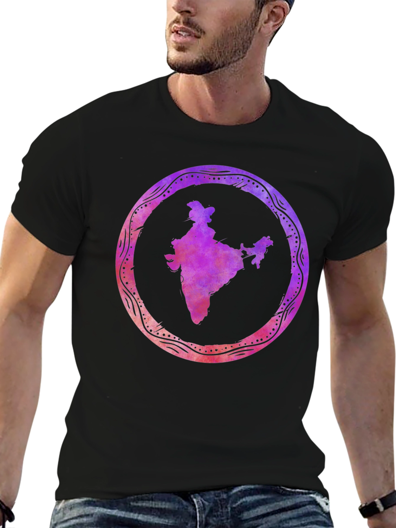 India Map Graphic Black Tee