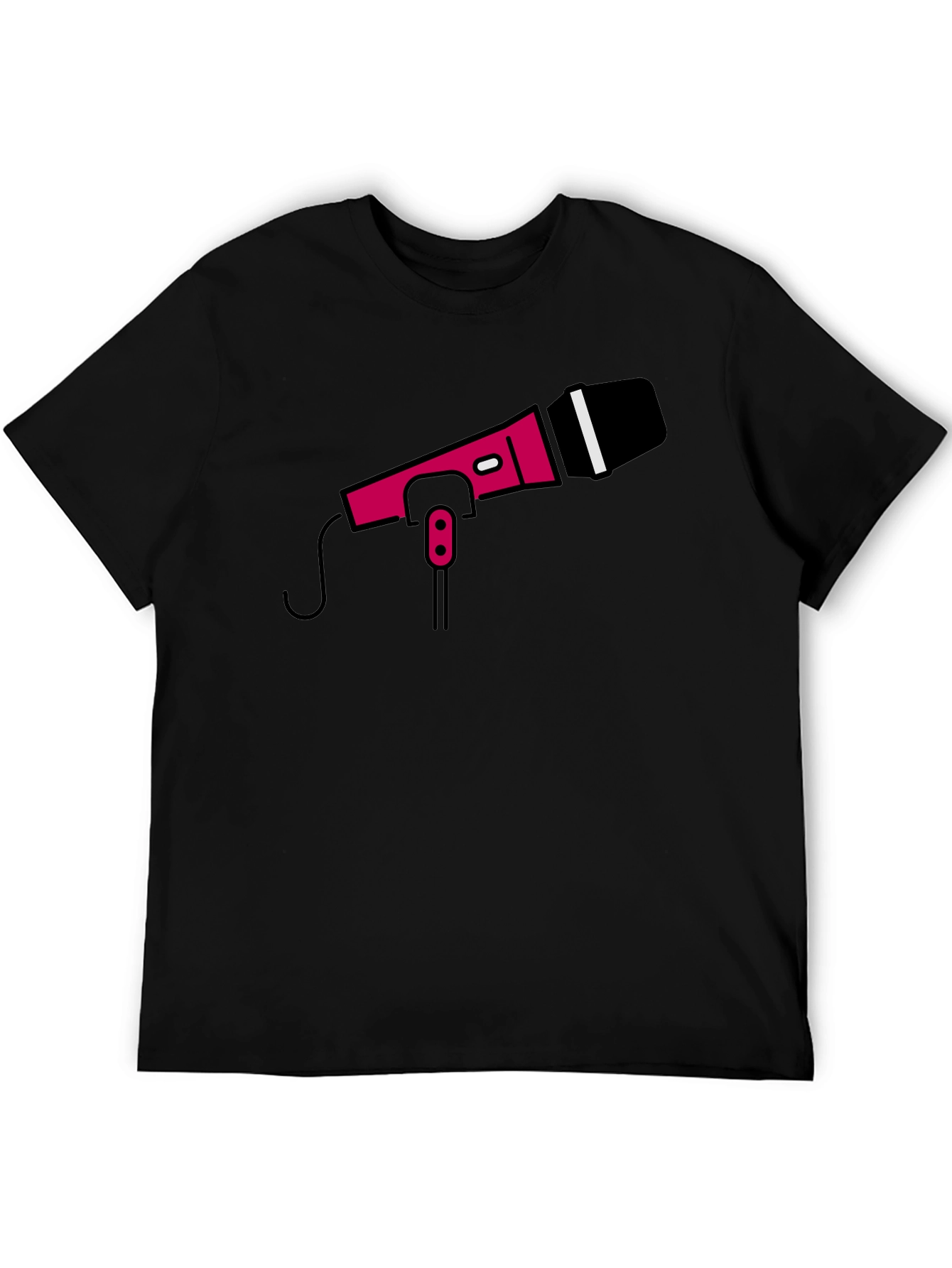 Retro Microphone Graphic Tee - Black Crew Neck