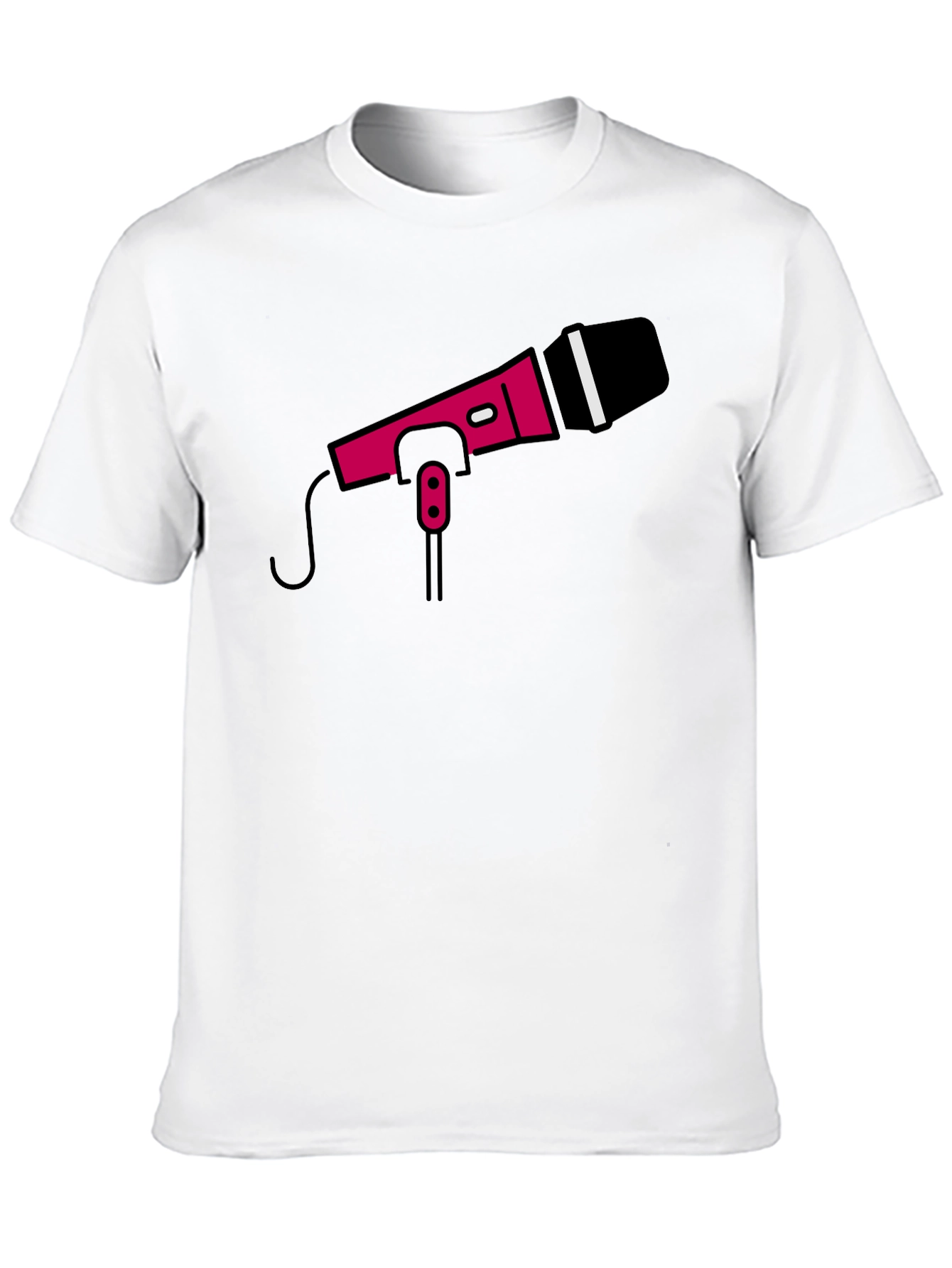 Retro Microphone Graphic Tee - Black Crew Neck