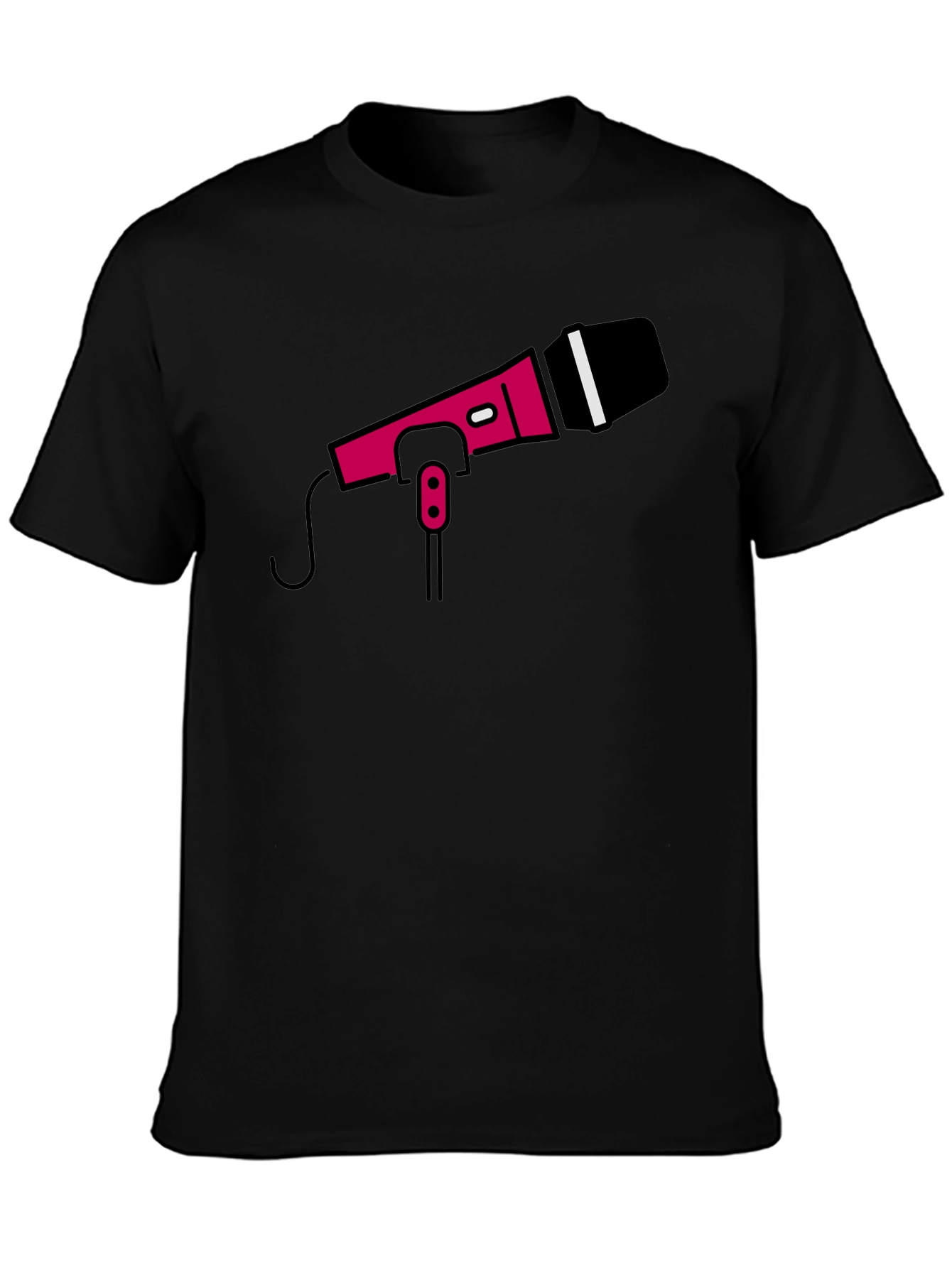 Retro Microphone Graphic Tee - Black Crew Neck