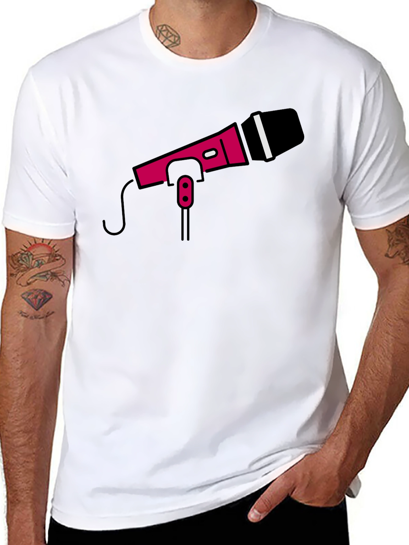 Retro Microphone Graphic Tee - Black Crew Neck