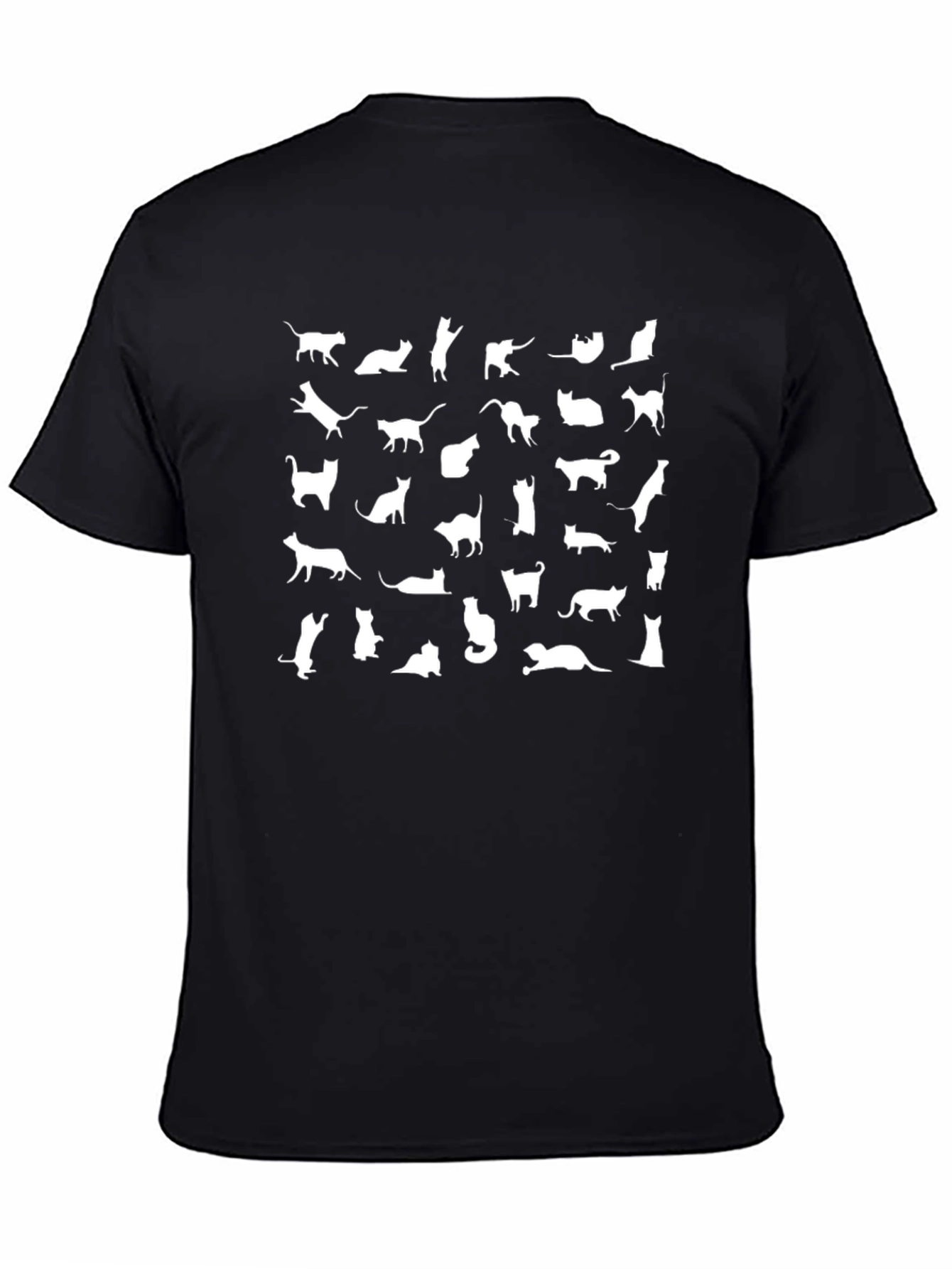 Cat Silhouette Pattern Black T-Shirt