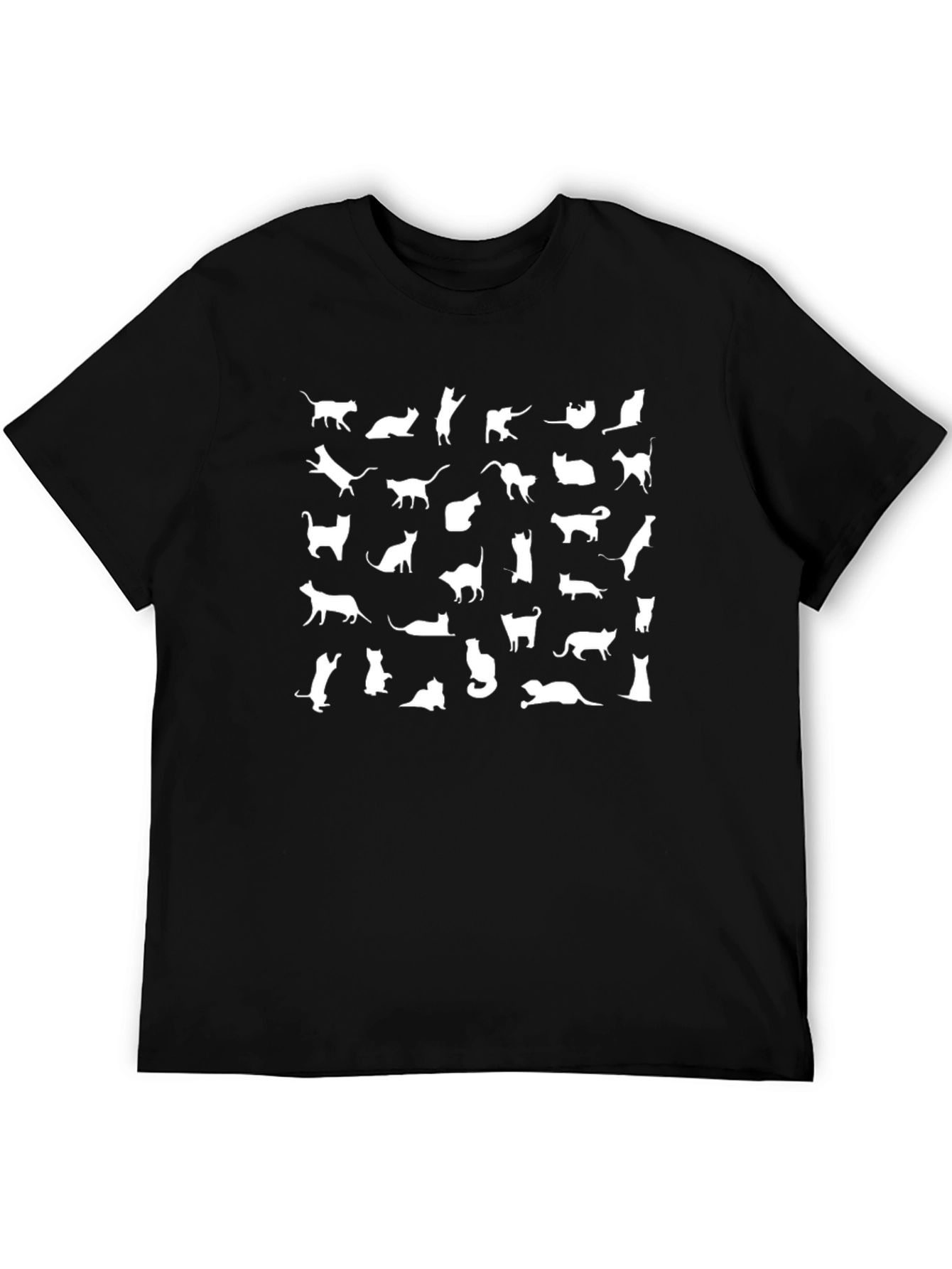 Cat Silhouette Pattern Black T-Shirt