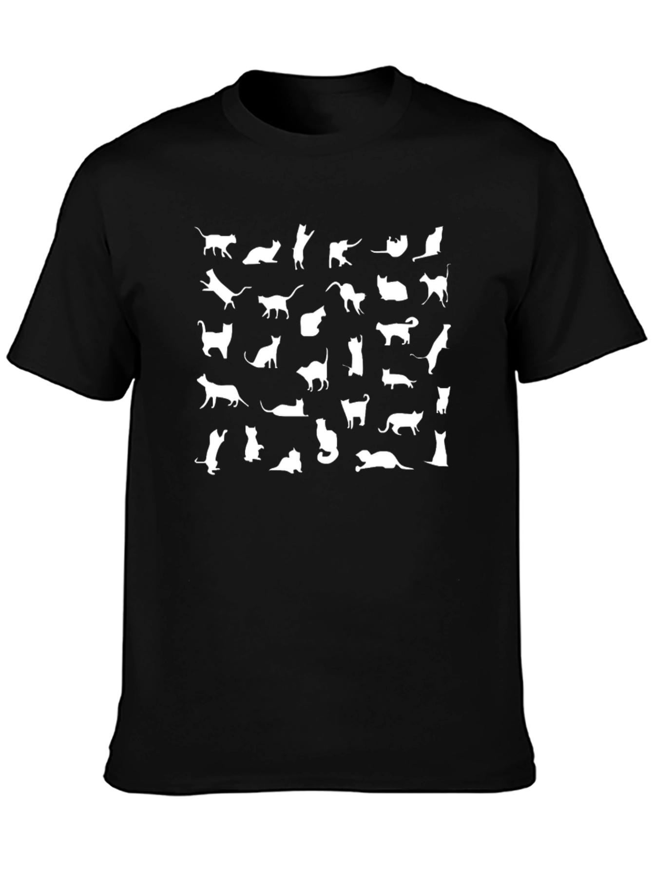 Cat Silhouette Pattern Black T-Shirt
