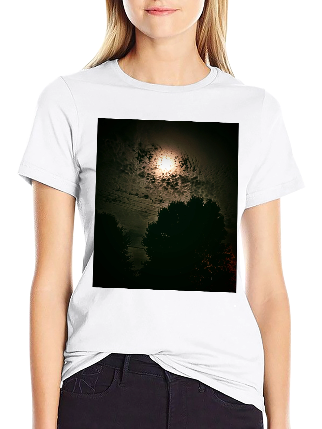 Mens Black T-Shirt - Moonlit Night Graphic Tee