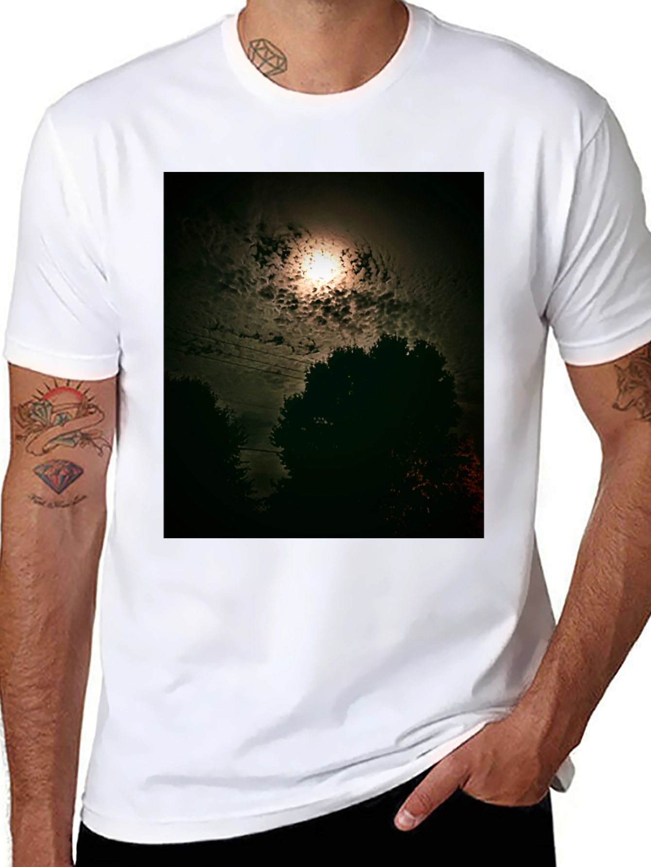 Mens Black T-Shirt - Moonlit Night Graphic Tee