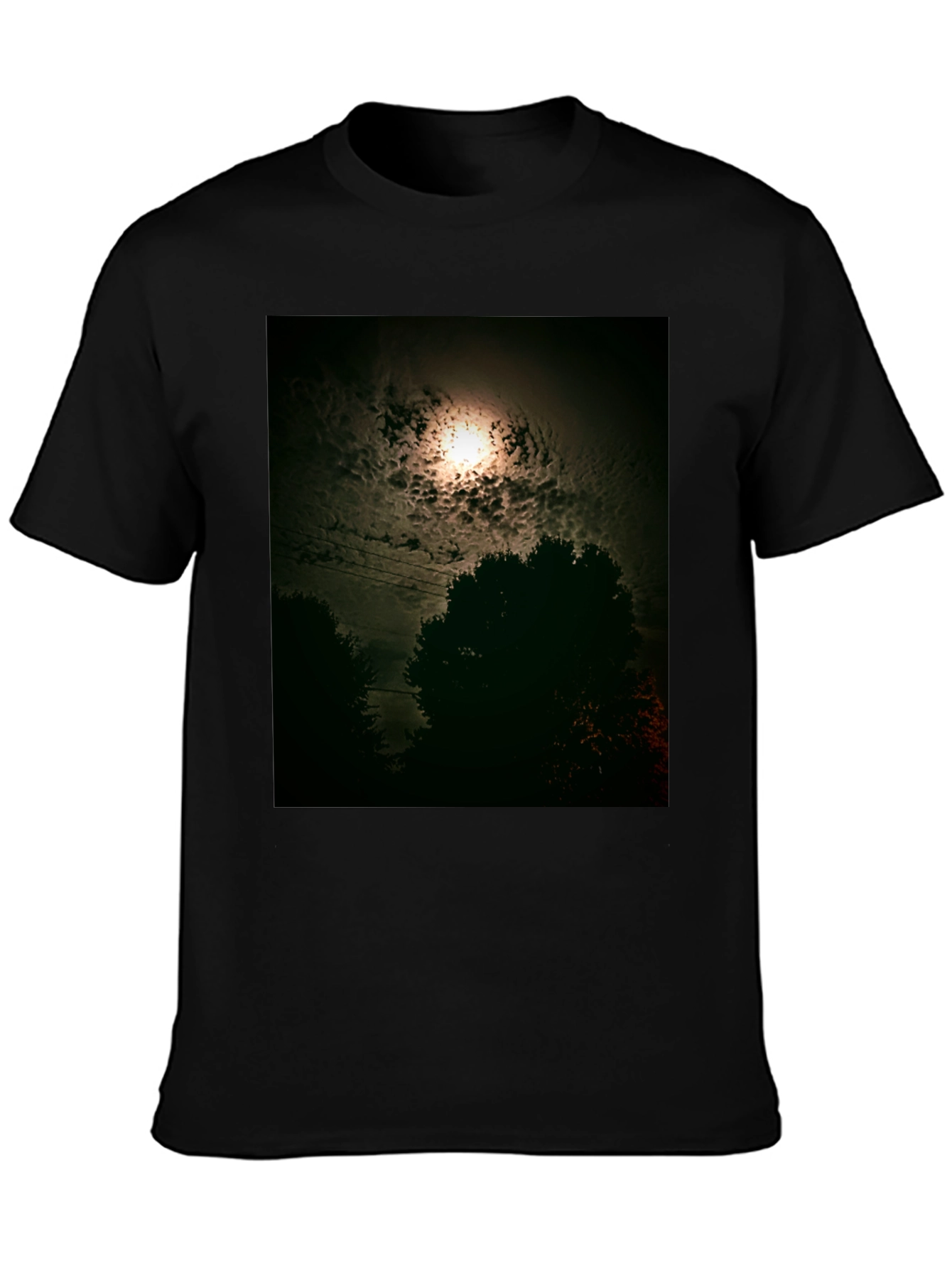 Mens Black T-Shirt - Moonlit Night Graphic Tee