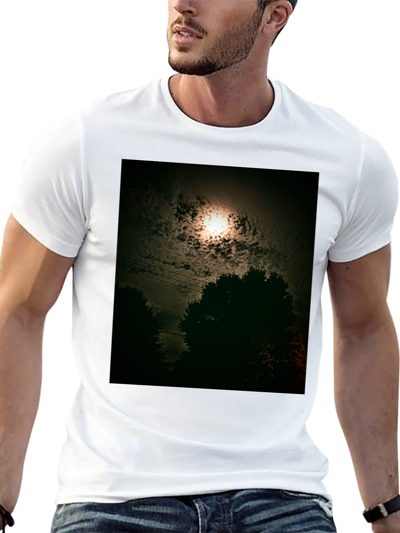 Mens Black T-Shirt - Moonlit Night Graphic Tee