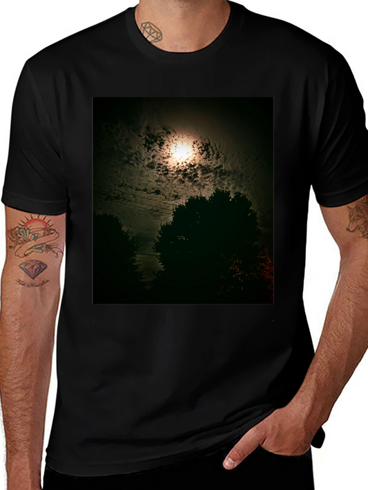 Mens Black T-Shirt - Moonlit Night Graphic Tee