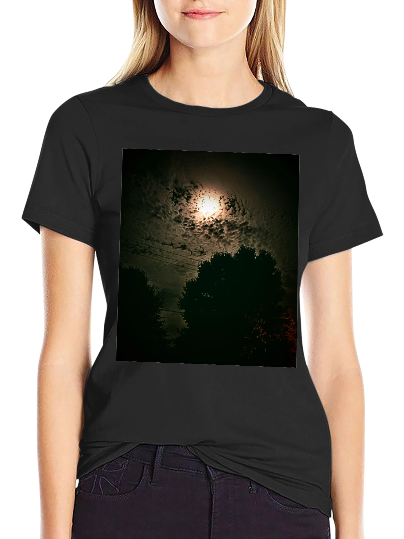 Mens Black T-Shirt - Moonlit Night Graphic Tee