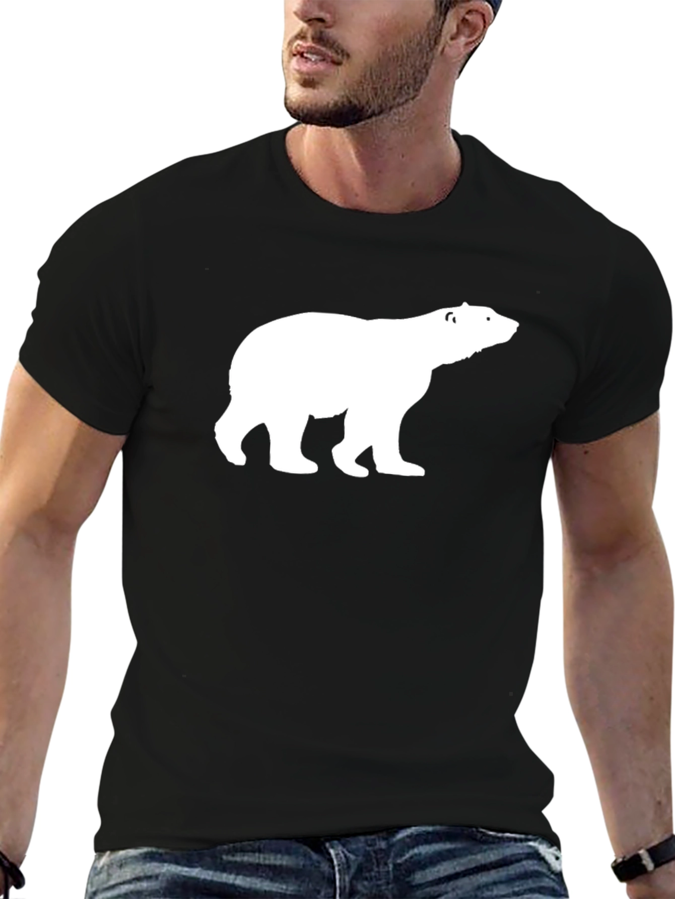 Black T-Shirt with White Polar Bear Graphic