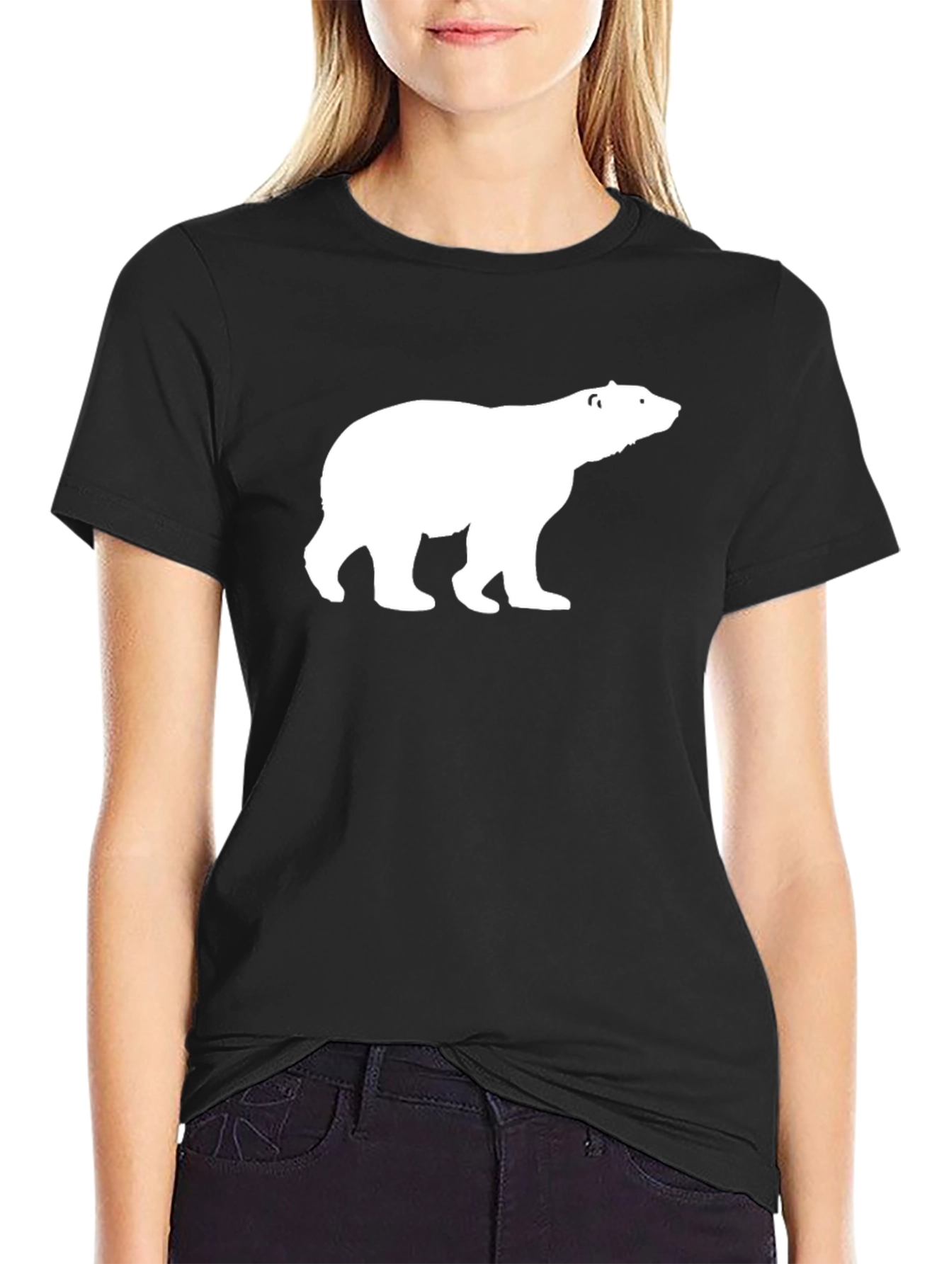 Black T-Shirt with White Polar Bear Graphic