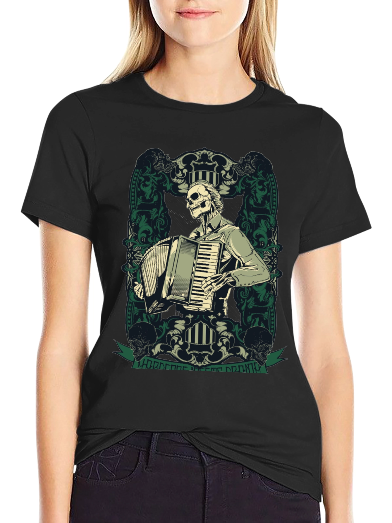 Skeleton Accordion Player Graphic T-Shirt
