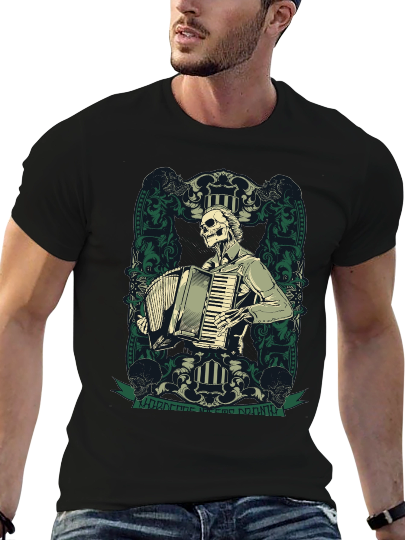 Skeleton Accordion Player Graphic T-Shirt