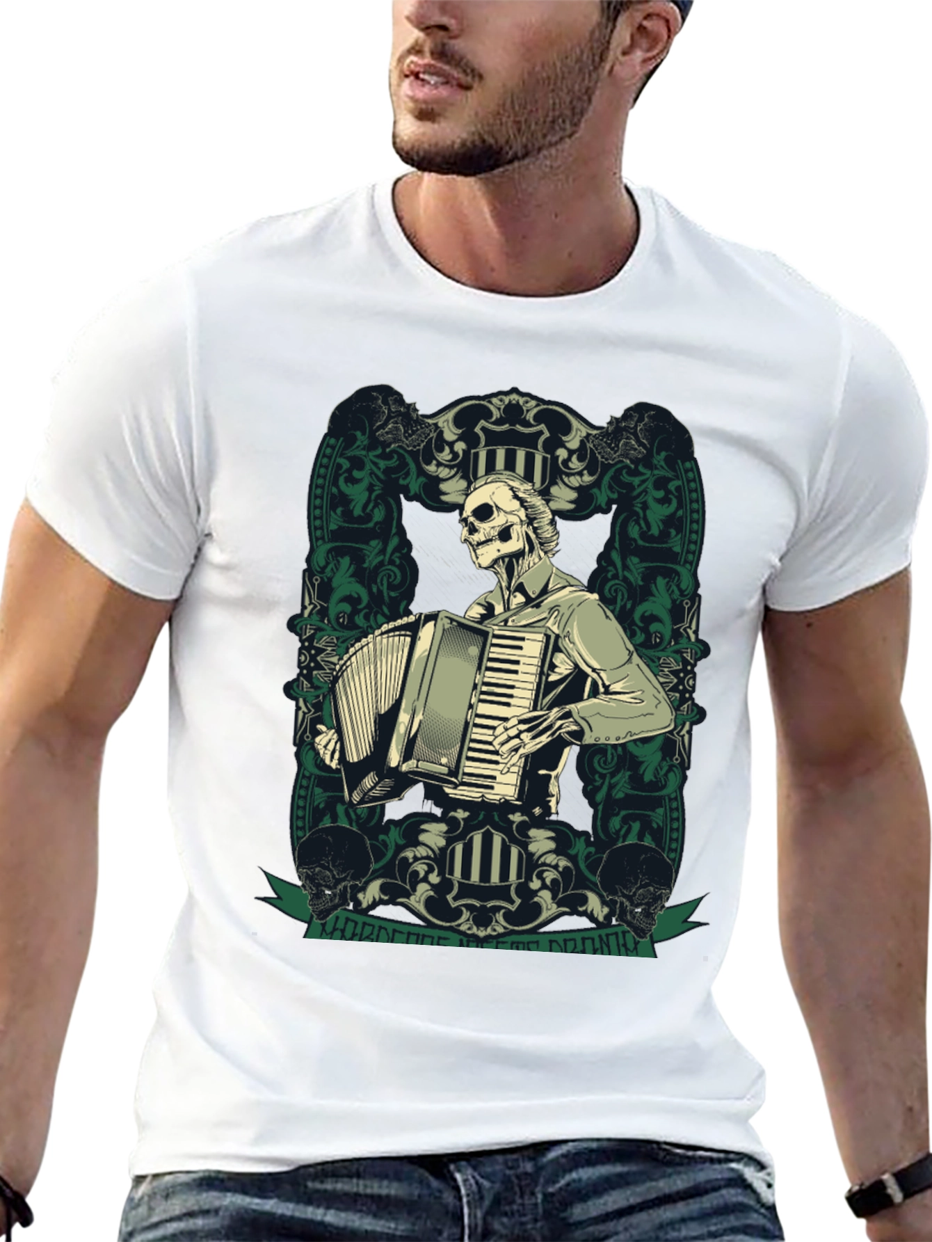 Skeleton Accordion Player Graphic T-Shirt