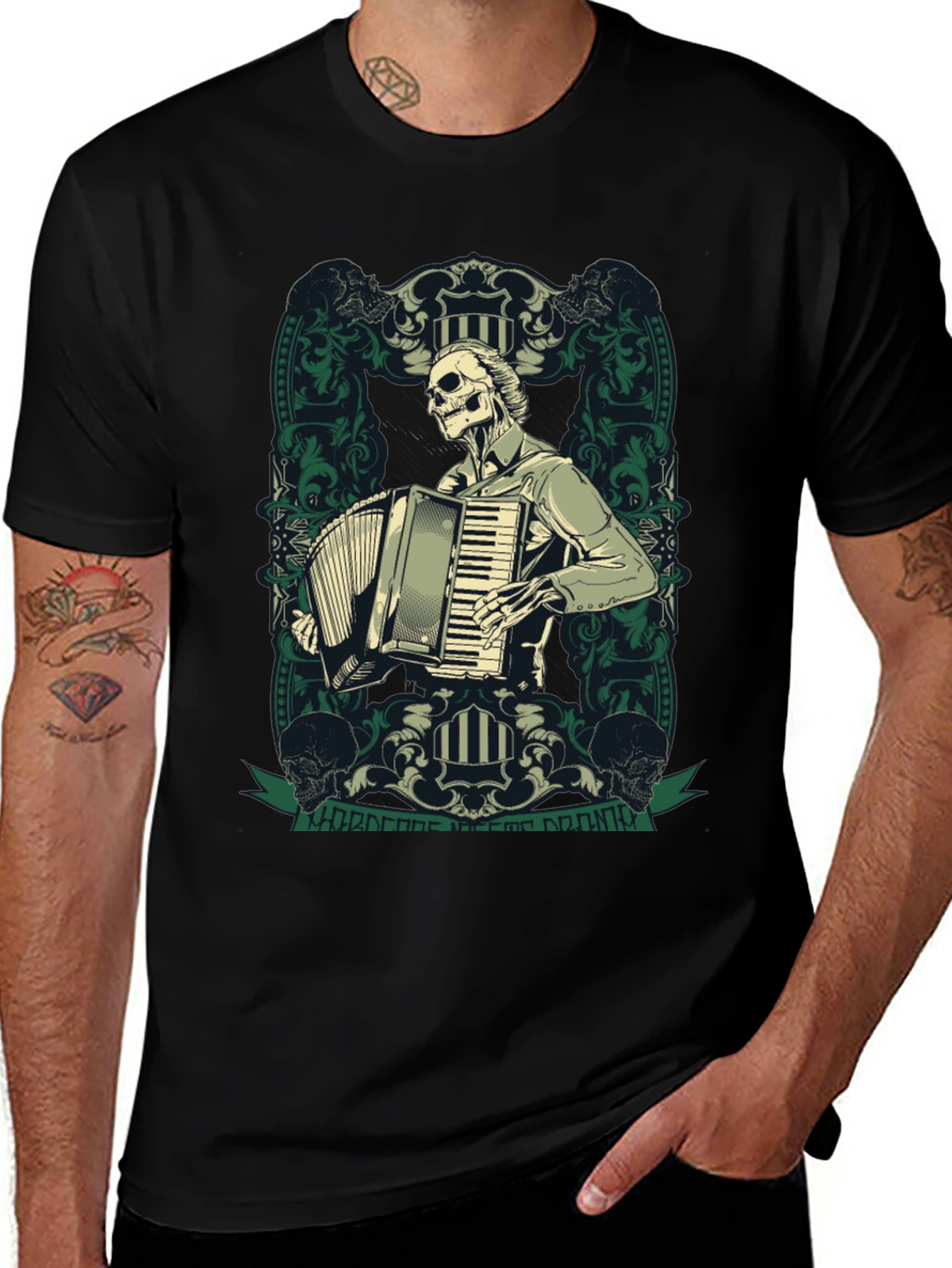 Skeleton Accordion Player Graphic T-Shirt