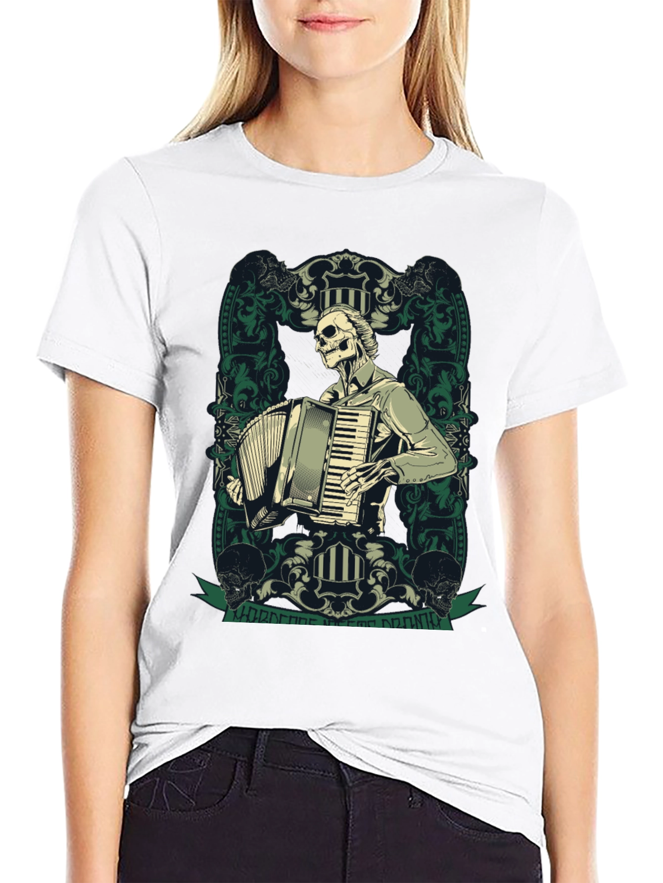 Skeleton Accordion Player Graphic T-Shirt