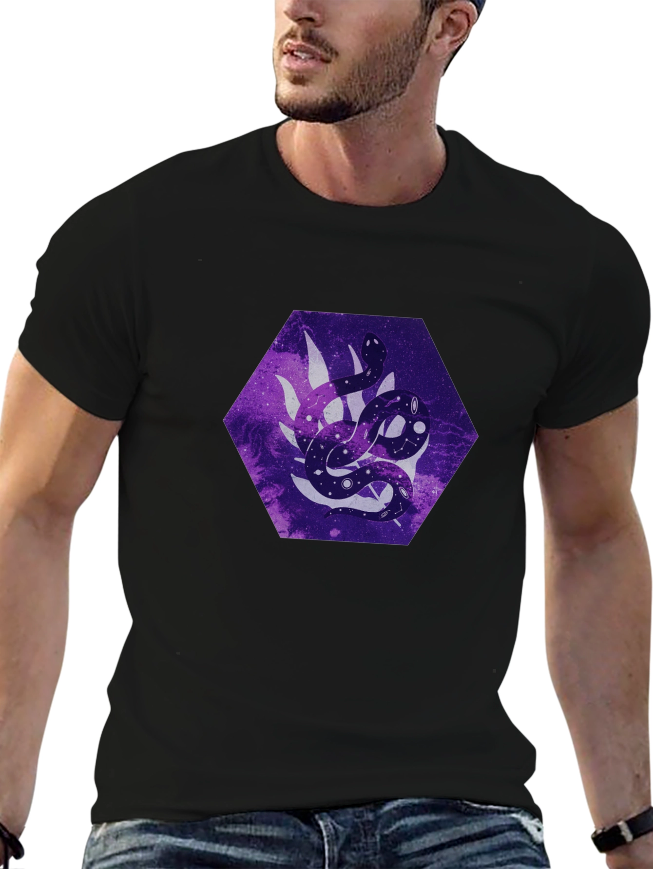Galaxy Snake Graphic Tee - Stylish Mens Black T-Shirt