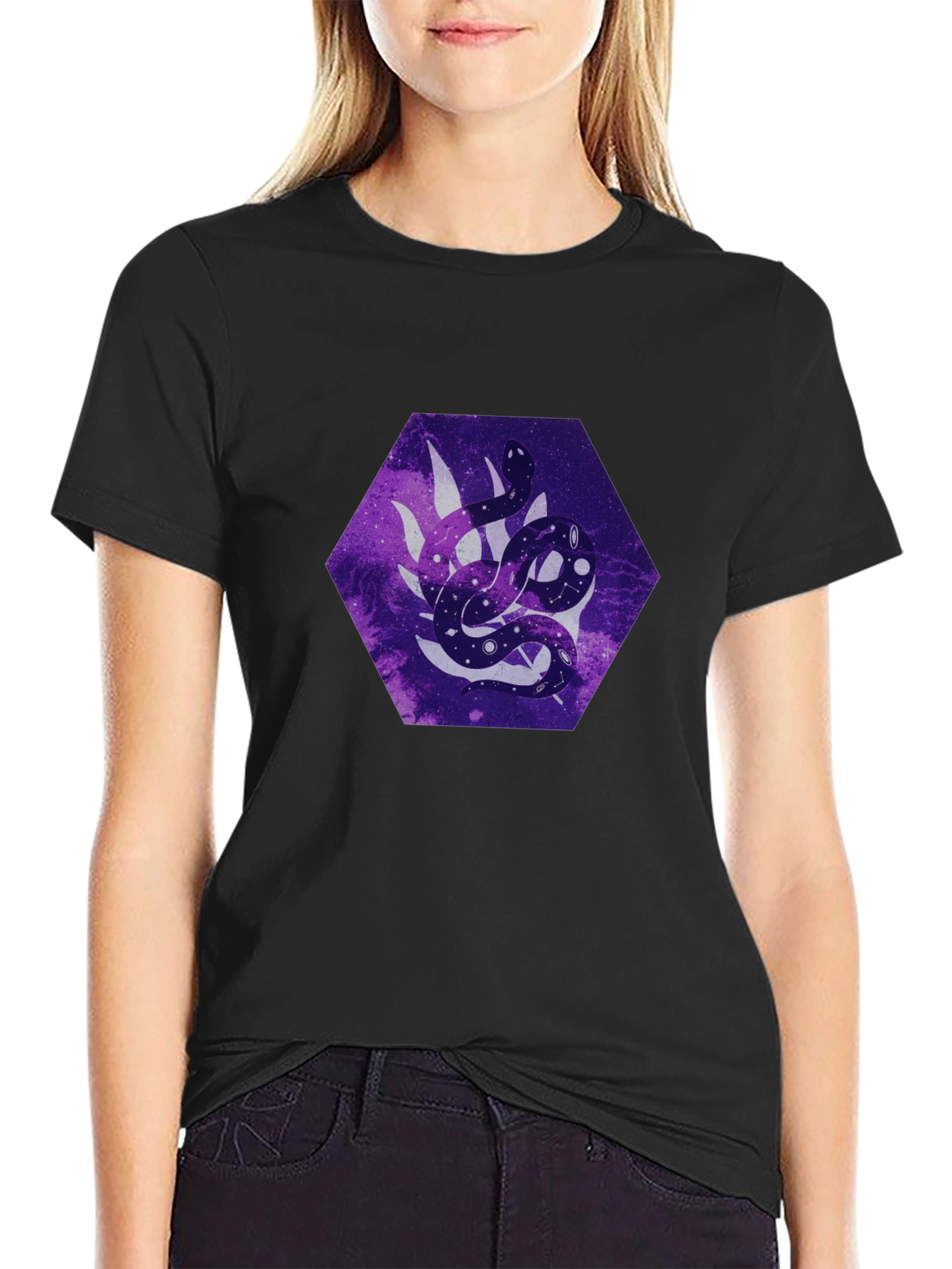 Galaxy Snake Graphic Tee - Stylish Mens Black T-Shirt