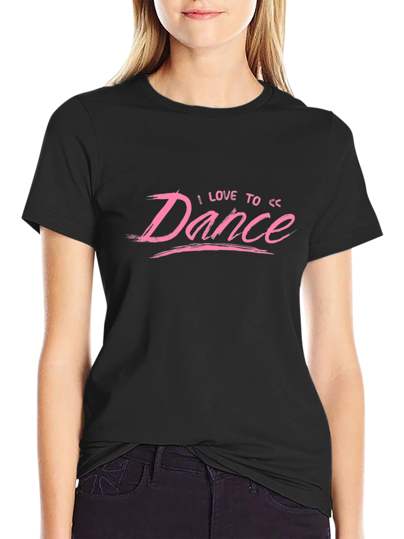 I Love to Dance Pink Graphic Black T-Shirt