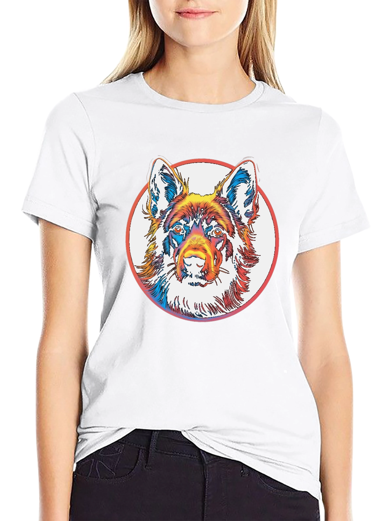 Dog Graphic Tee - Bold Rainbow Animal Print