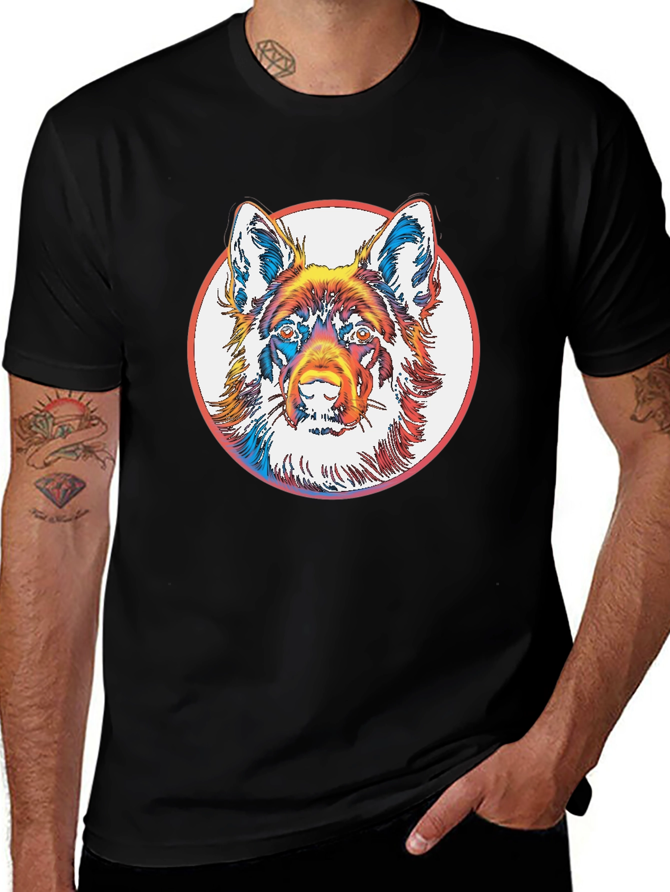 Dog Graphic Tee - Bold Rainbow Animal Print