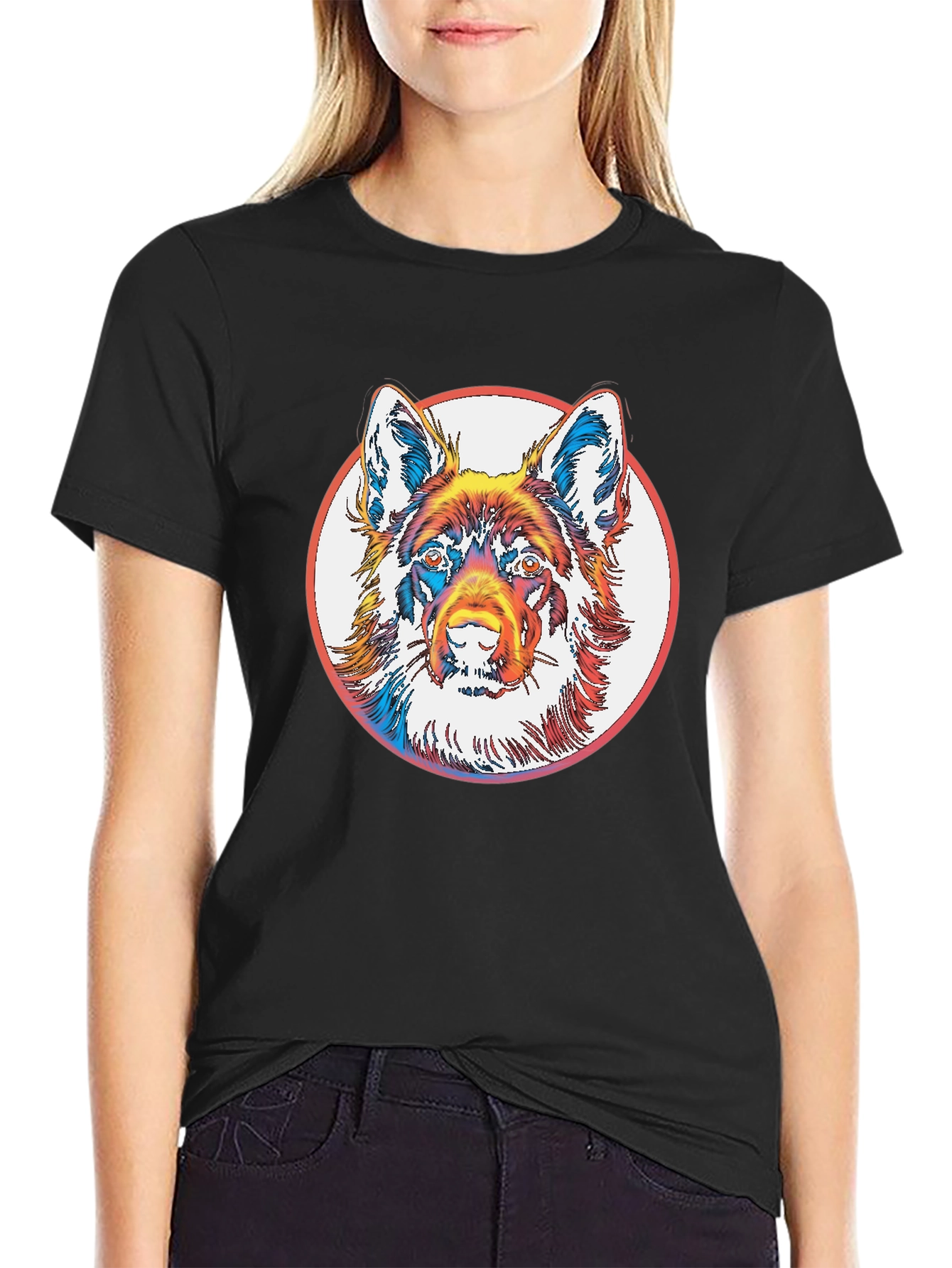 Dog Graphic Tee - Bold Rainbow Animal Print