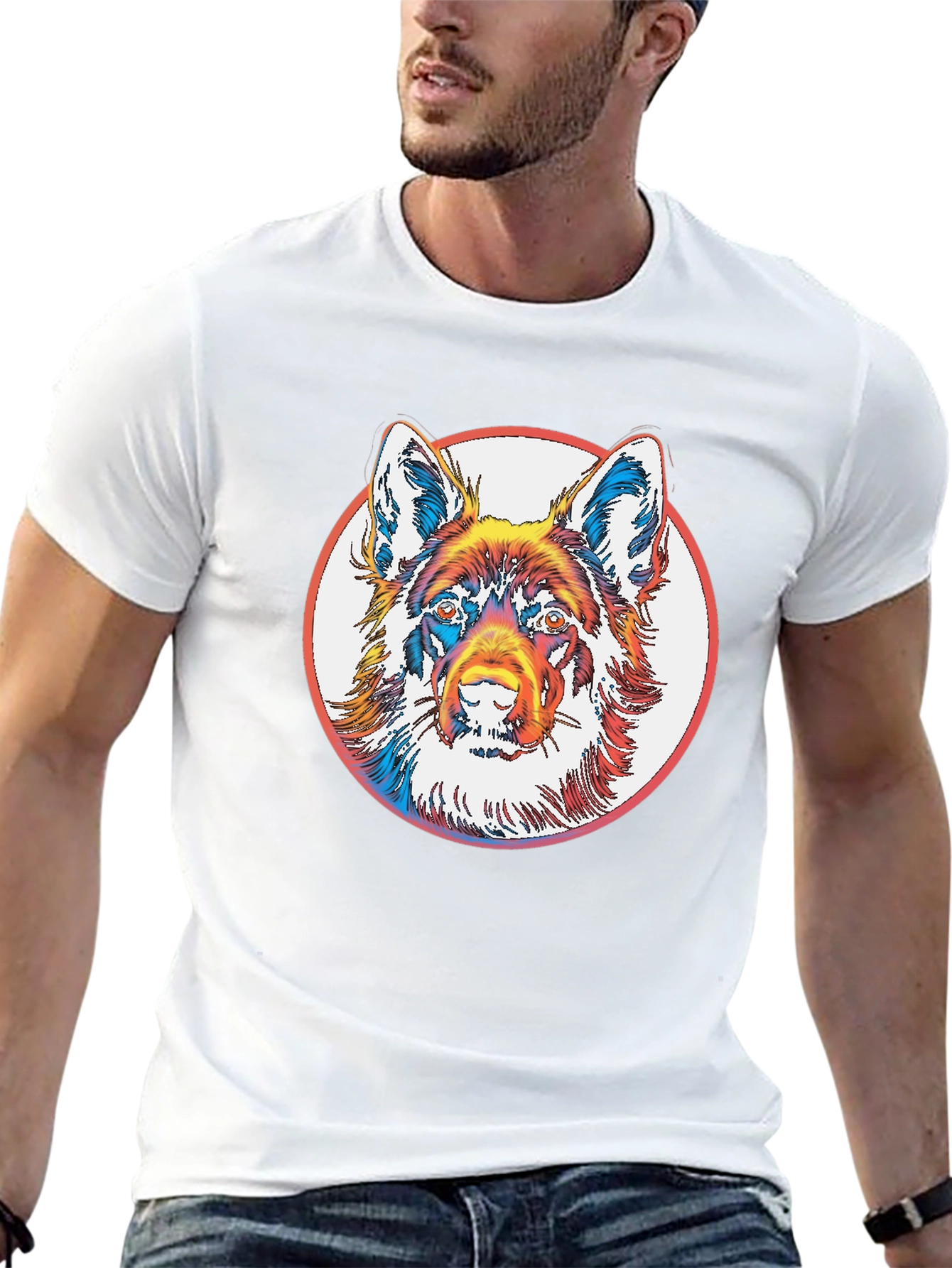 Dog Graphic Tee - Bold Rainbow Animal Print