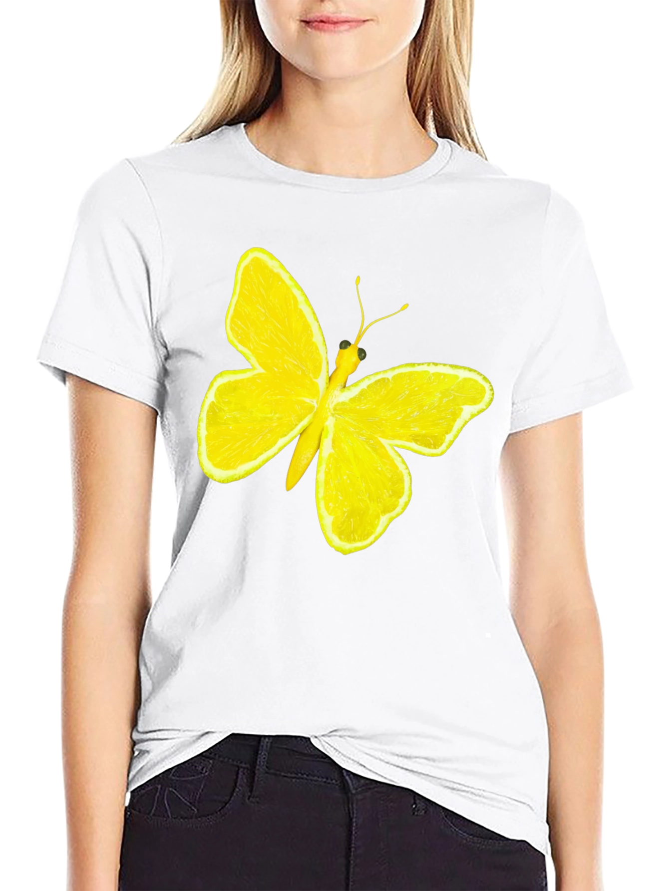 Lemon Butterfly Graphic Tee - Unique Fruit Art Shirt