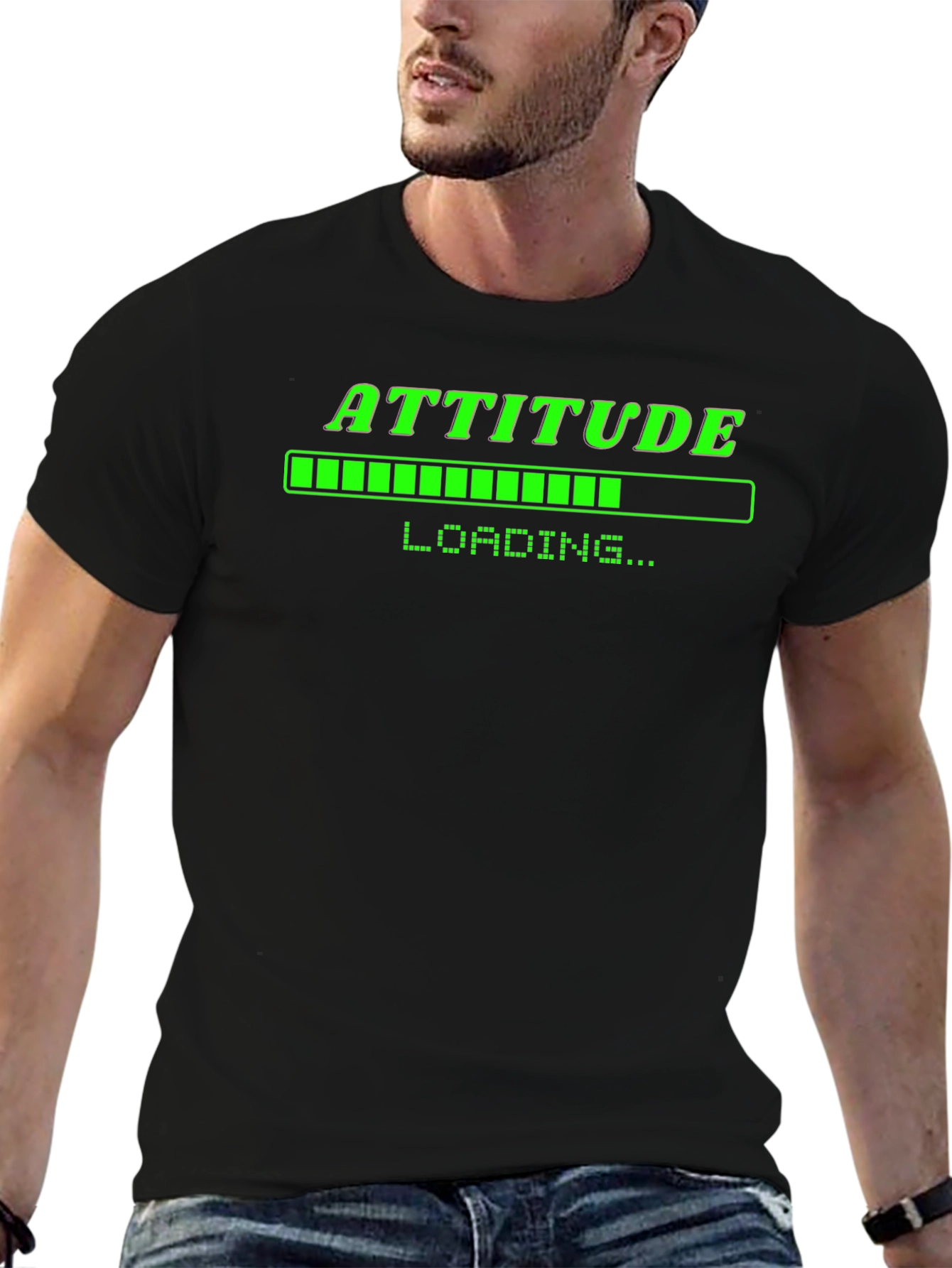 Attitude Loading T-Shirt - Black Cotton Graphic Tee
