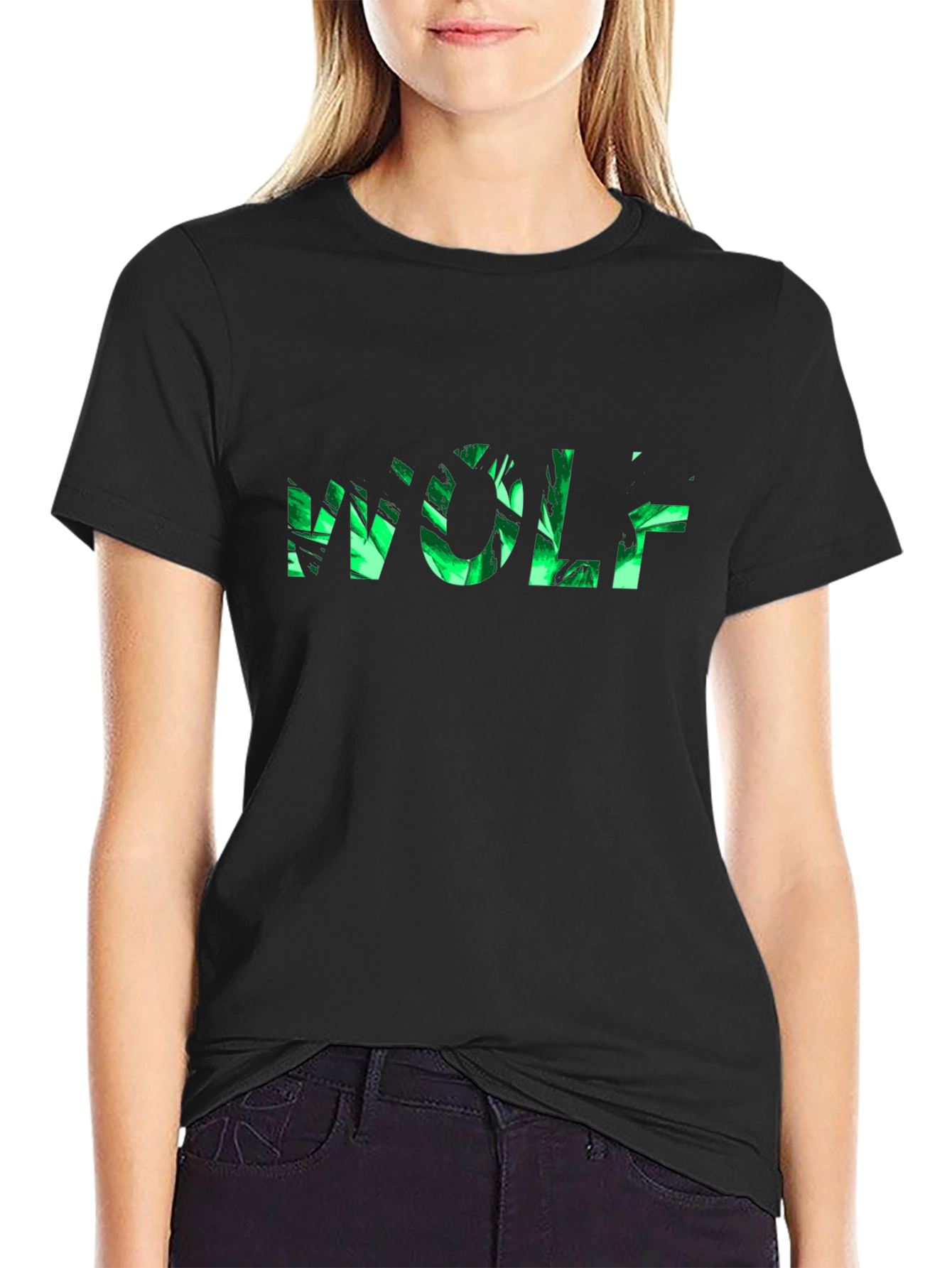 Wolf Nature Print Black T-Shirt