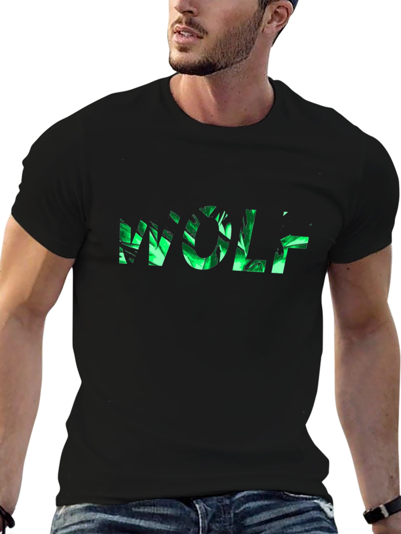 Wolf Nature Print Black T-Shirt