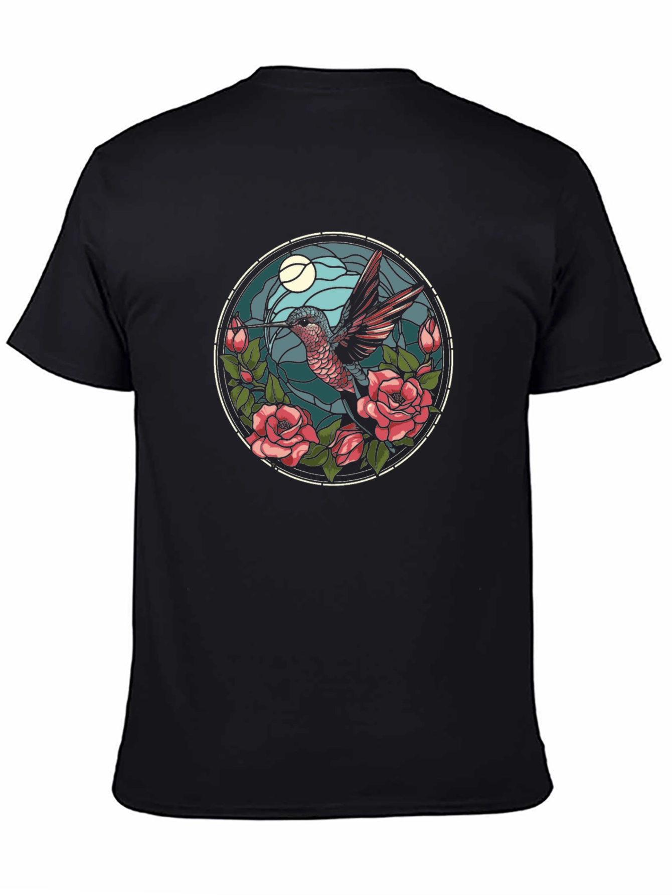 Hummingbird & Roses Graphic Tee - Black